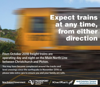 Expect trains at any time between Picton and Christchurch.