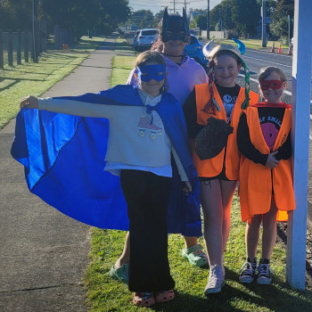 School students dressed as superheroes.